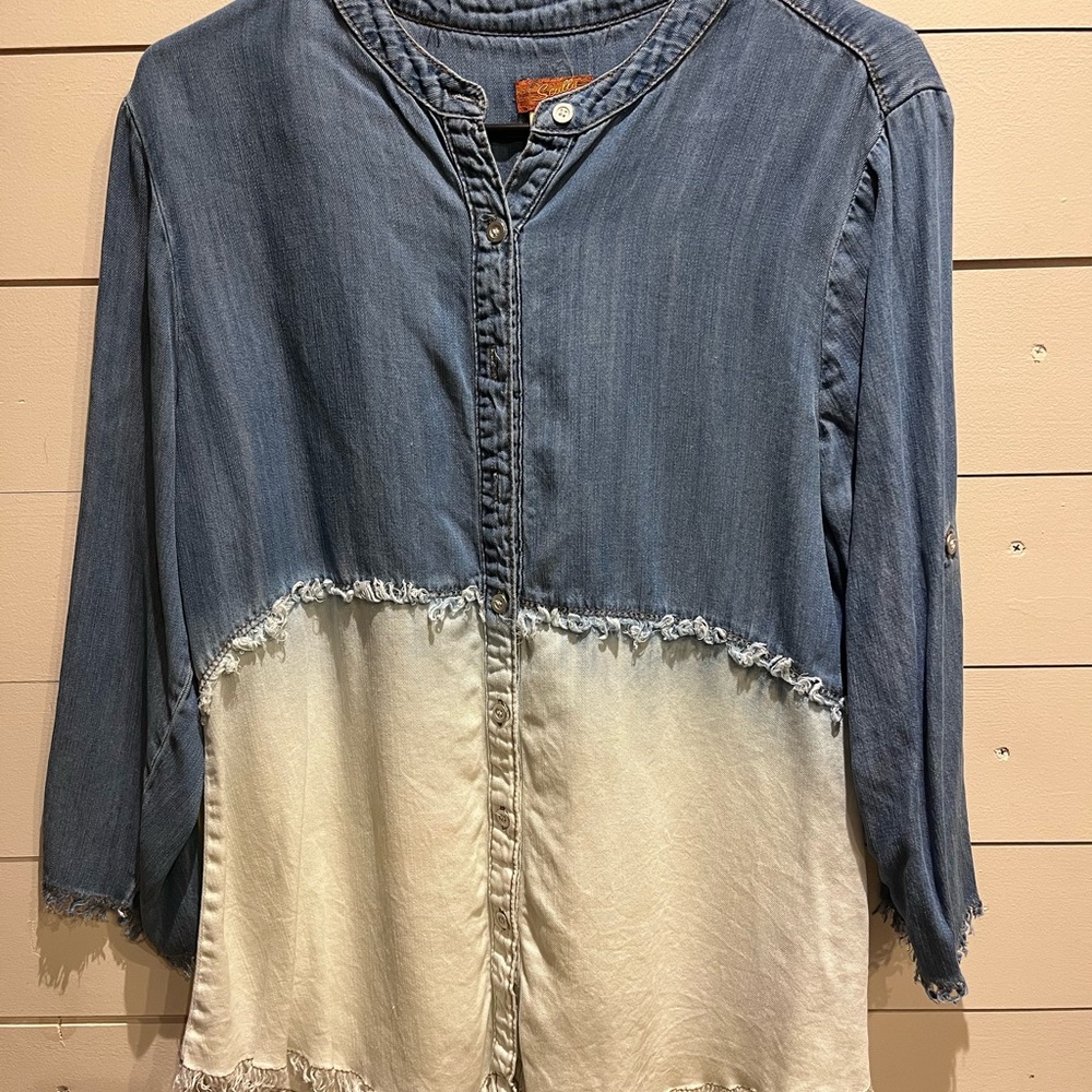Scully Blue and and faded denim Button Down Shirt